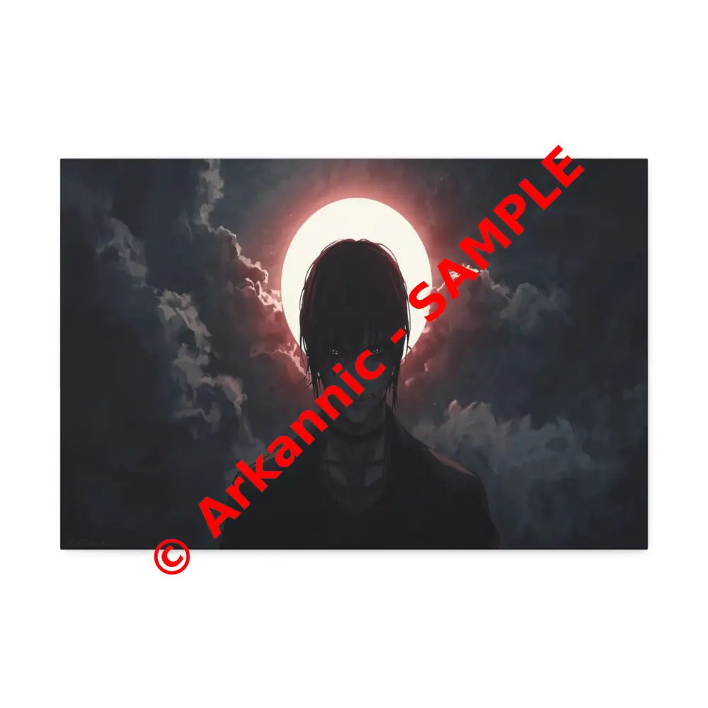 Lunar Solitude: Moonlight Silhouette Dark Fantasy Digital Art Canvas Print 24″ x 16″ (Horizontal) / 1.5’’ Canvas