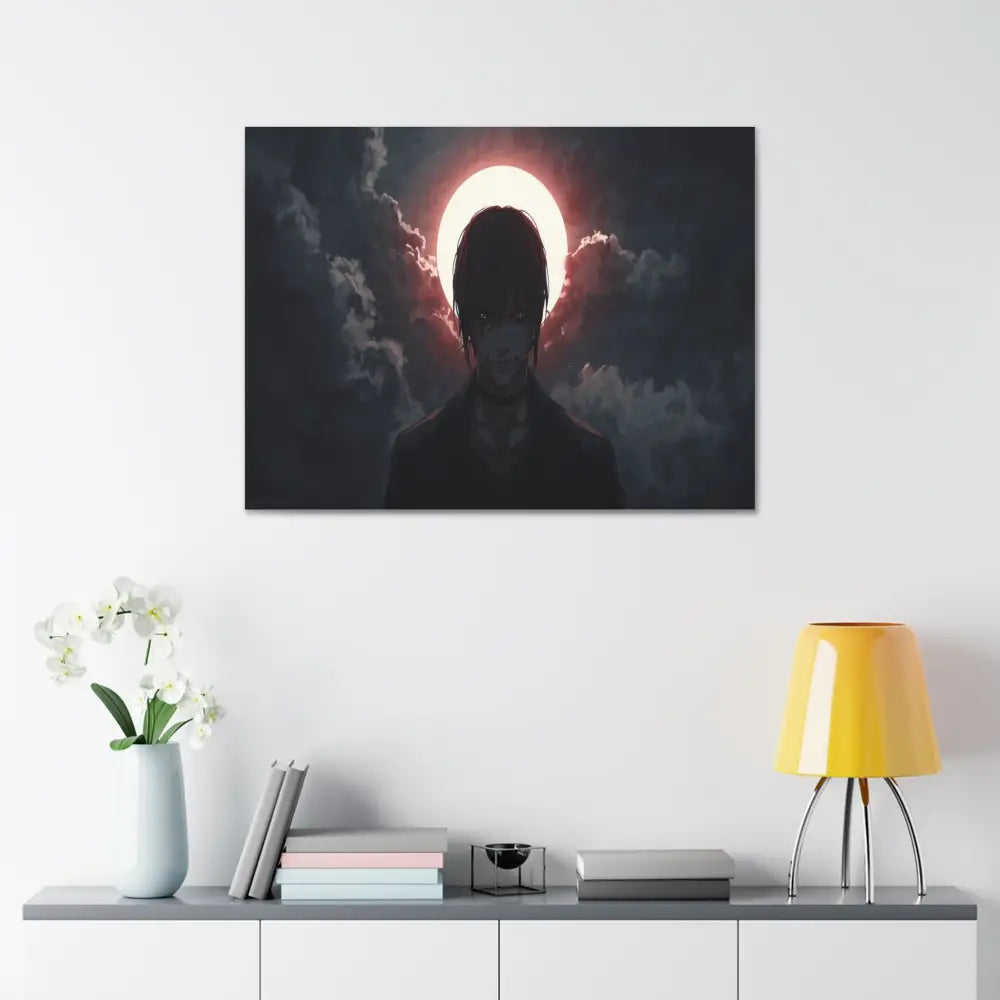Lunar Solitude: Moonlight Silhouette Dark Fantasy Digital Art Canvas Print Canvas
