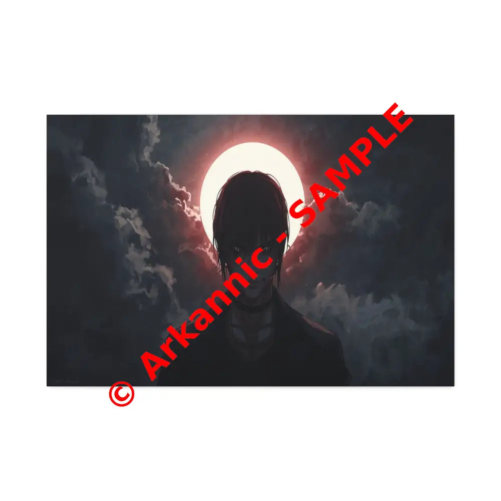 Lunar Solitude: Moonlight Silhouette Dark Fantasy Digital Art Canvas Print 36″ x 24″ (Horizontal) / 1.5’’ Canvas