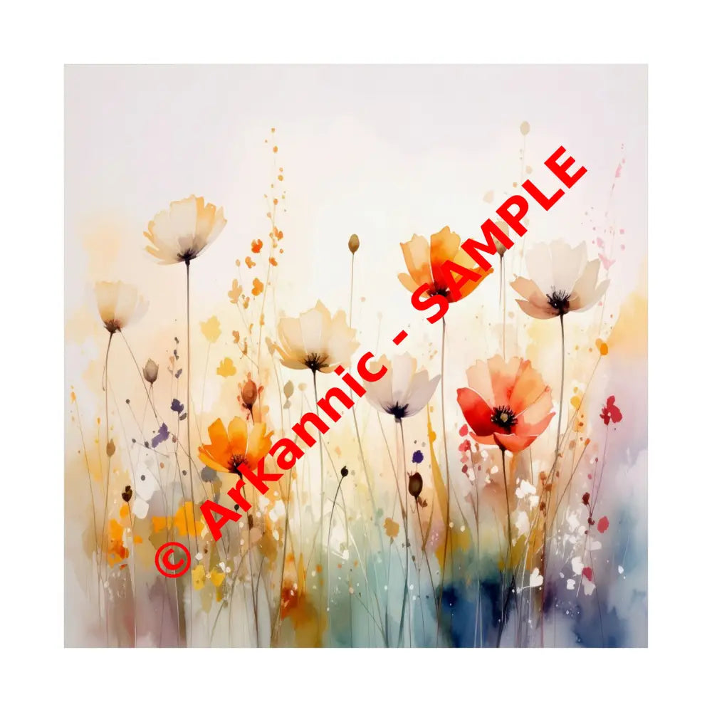 Meadow Symphony: Wildflower Watercolor Landscape Impressionist Summer Fields Poster 14’’ x 14’’ Poster