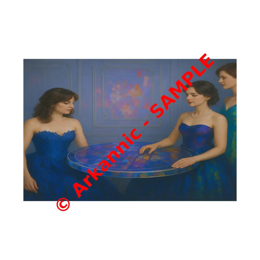 Moments of Reflection: Elegant Evening Gathering Dreamlike Blue Composition Poster 30″ x 20″ Poster
