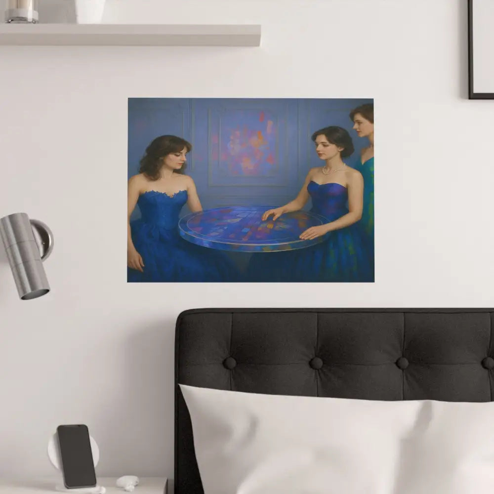 Moments of Reflection: Elegant Evening Gathering Dreamlike Blue Composition Poster Poster