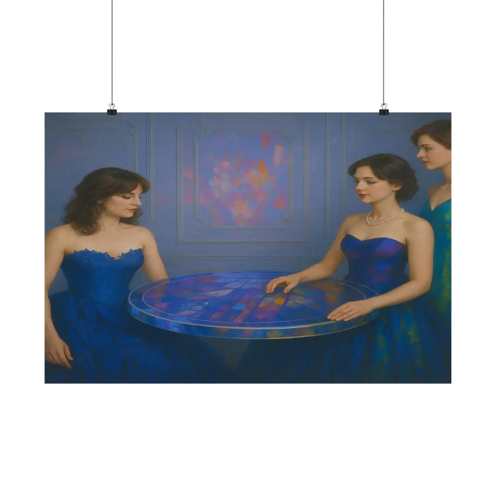 Moments of Reflection: Elegant Evening Gathering Dreamlike Blue Composition Poster Poster