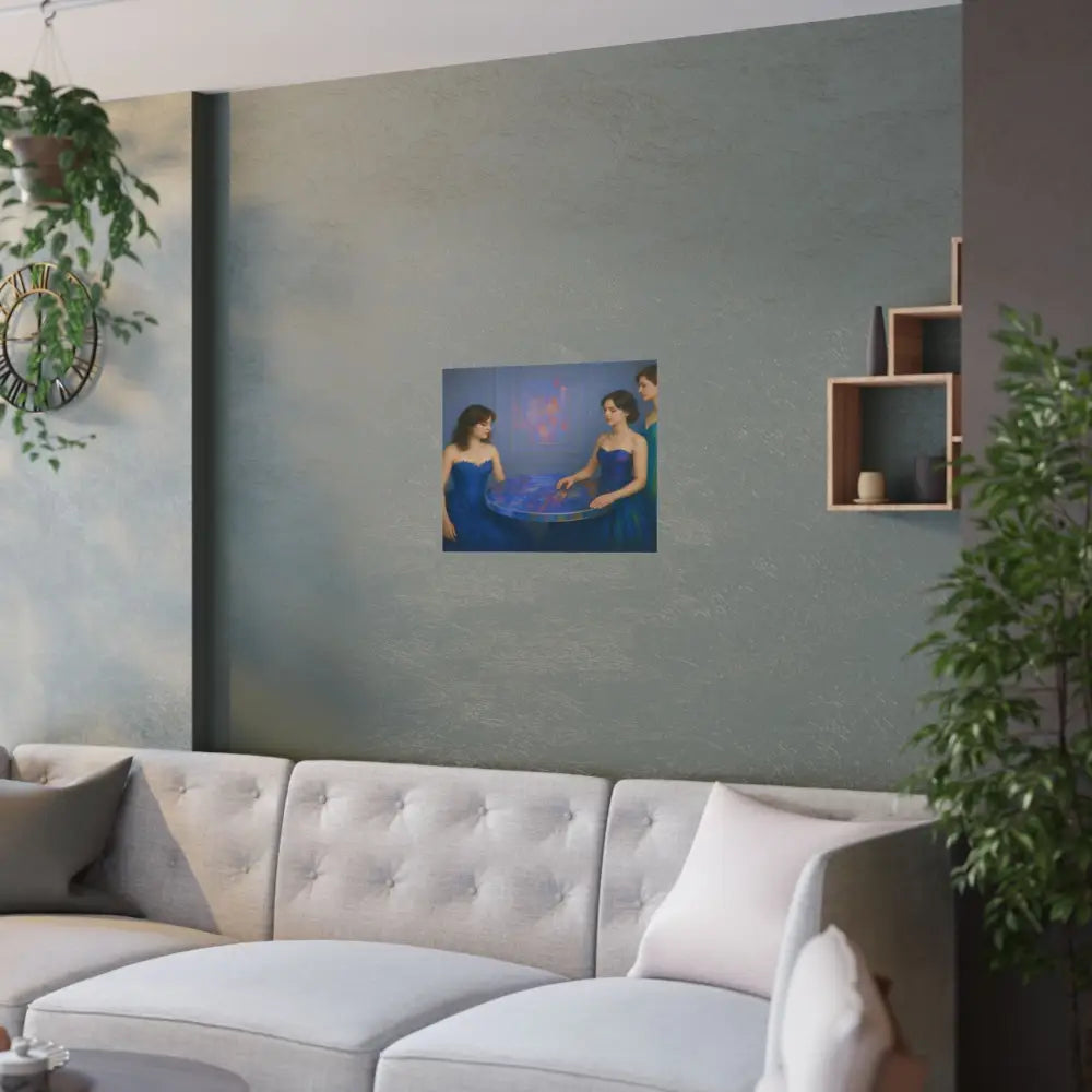 Moments of Reflection: Elegant Evening Gathering Dreamlike Blue Composition Poster Poster