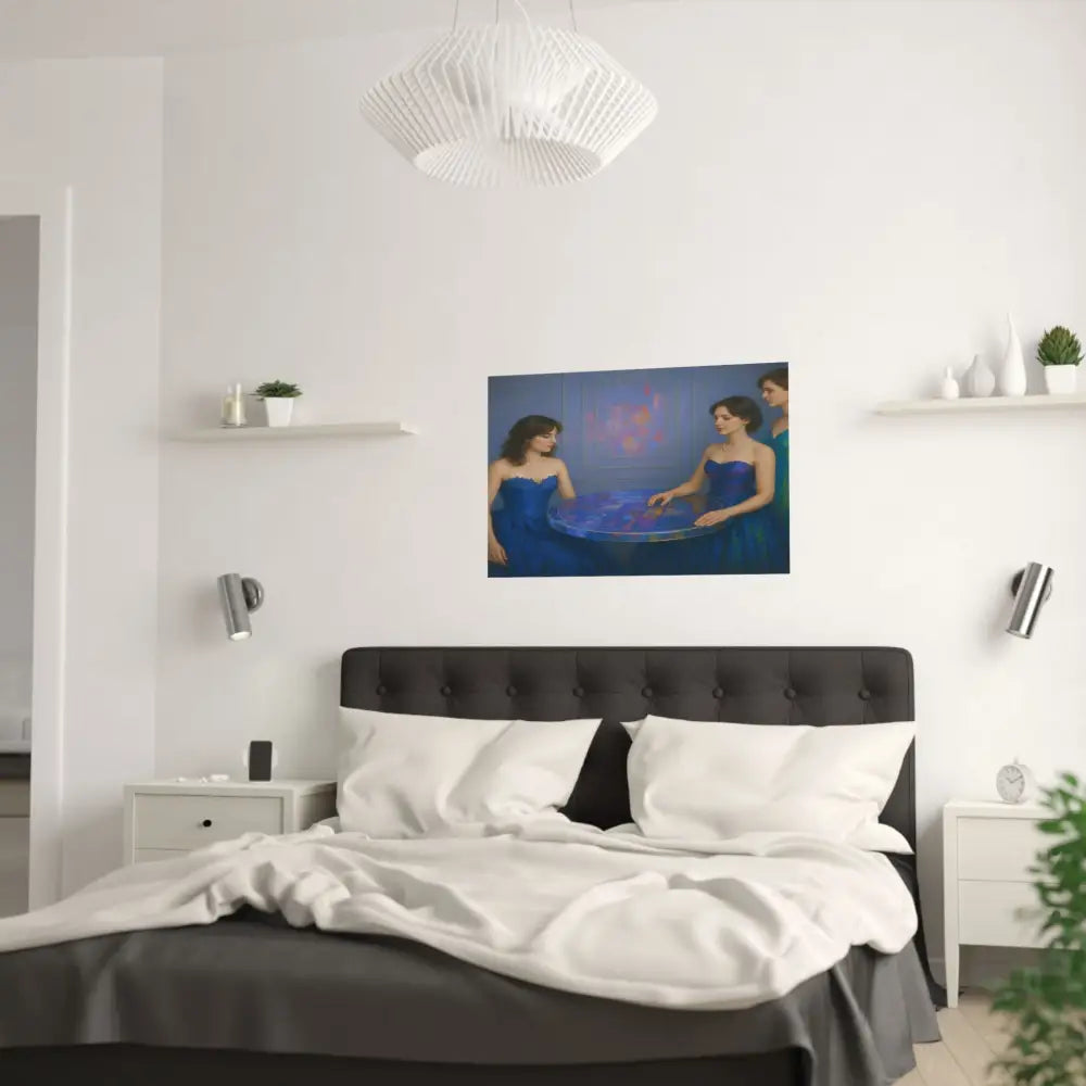 Moments of Reflection: Elegant Evening Gathering Dreamlike Blue Composition Poster Poster