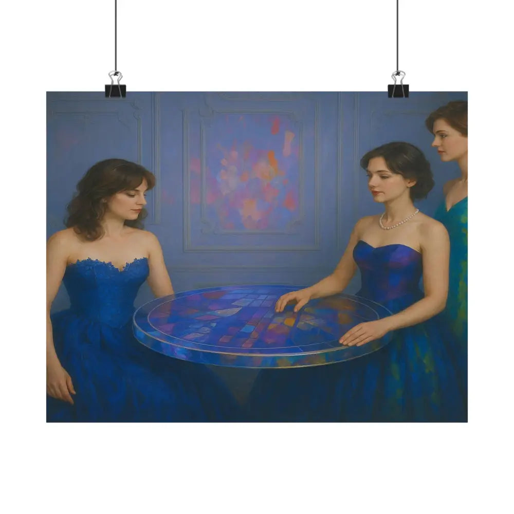 Moments of Reflection: Elegant Evening Gathering Dreamlike Blue Composition Poster Poster