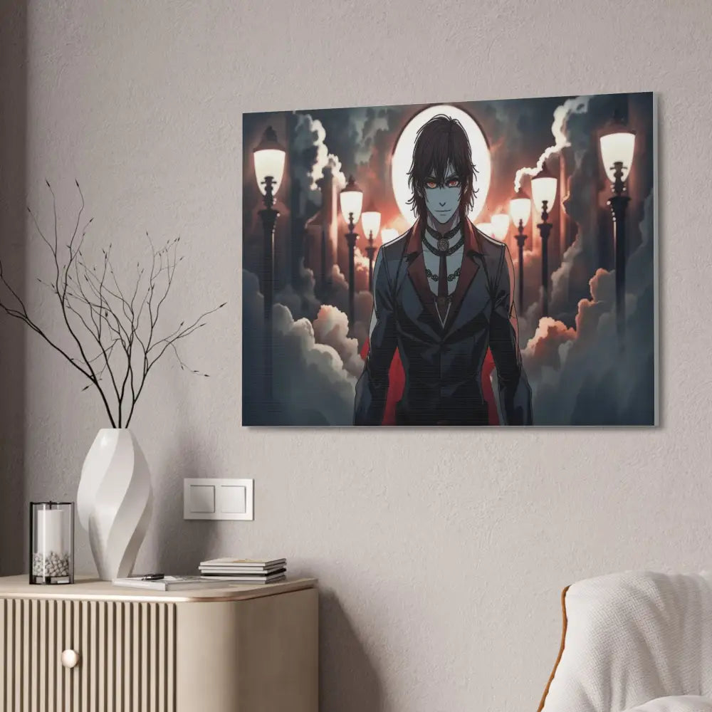 Nocturnal Enigma: Moonlit Gothic Fantasy Anime Digital Art Portrait Canvas Print Canvas
