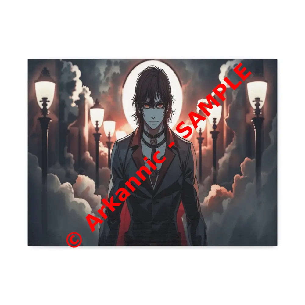 Nocturnal Enigma: Moonlit Gothic Fantasy Anime Digital Art Portrait Canvas Print 16″ x 12″ (Horizontal) / 1.5’’ Canvas