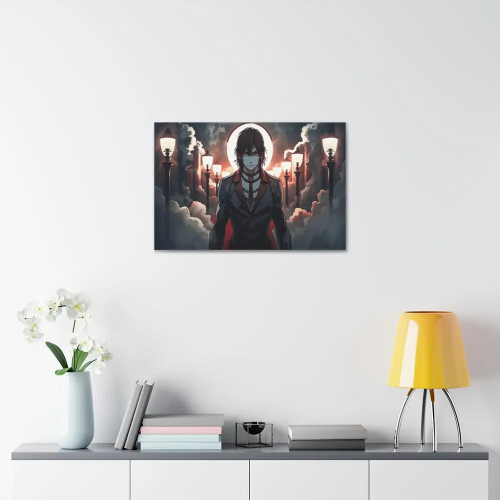 Nocturnal Enigma: Moonlit Gothic Fantasy Anime Digital Art Portrait Canvas Print Canvas