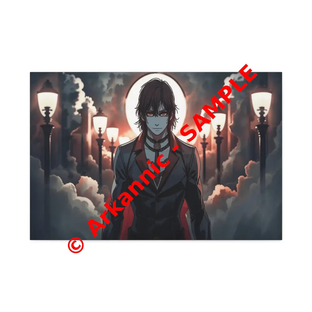 Nocturnal Enigma: Moonlit Gothic Fantasy Anime Digital Art Portrait Canvas Print 30″ x 20″ (Horizontal) / 1.5’’ Canvas