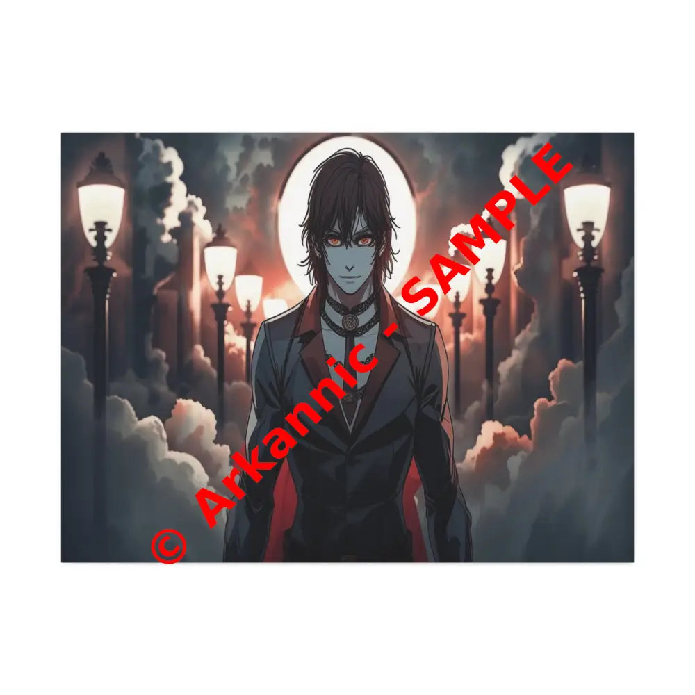 Nocturnal Enigma: Moonlit Gothic Fantasy Anime Digital Art Portrait Canvas Print 40’’ x 30’’ (Horizontal) / 1.5’’ Canvas