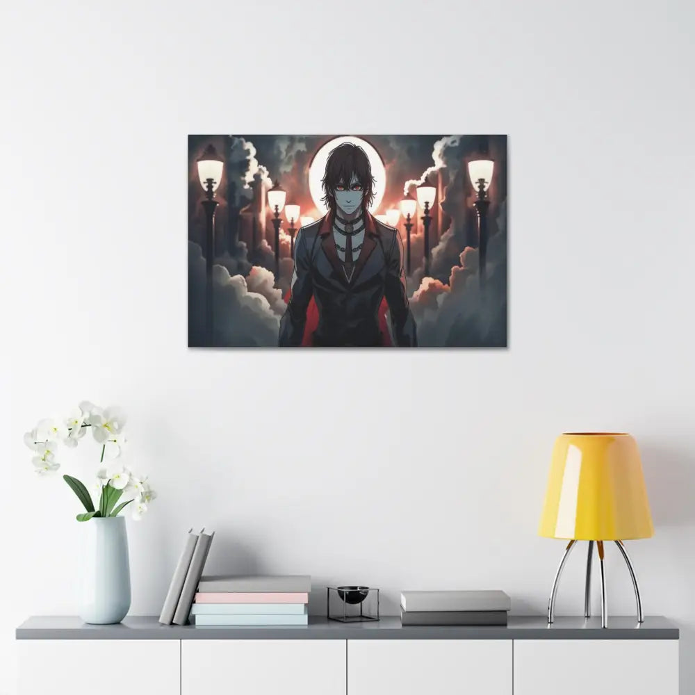 Nocturnal Enigma: Moonlit Gothic Fantasy Anime Digital Art Portrait Canvas Print Canvas