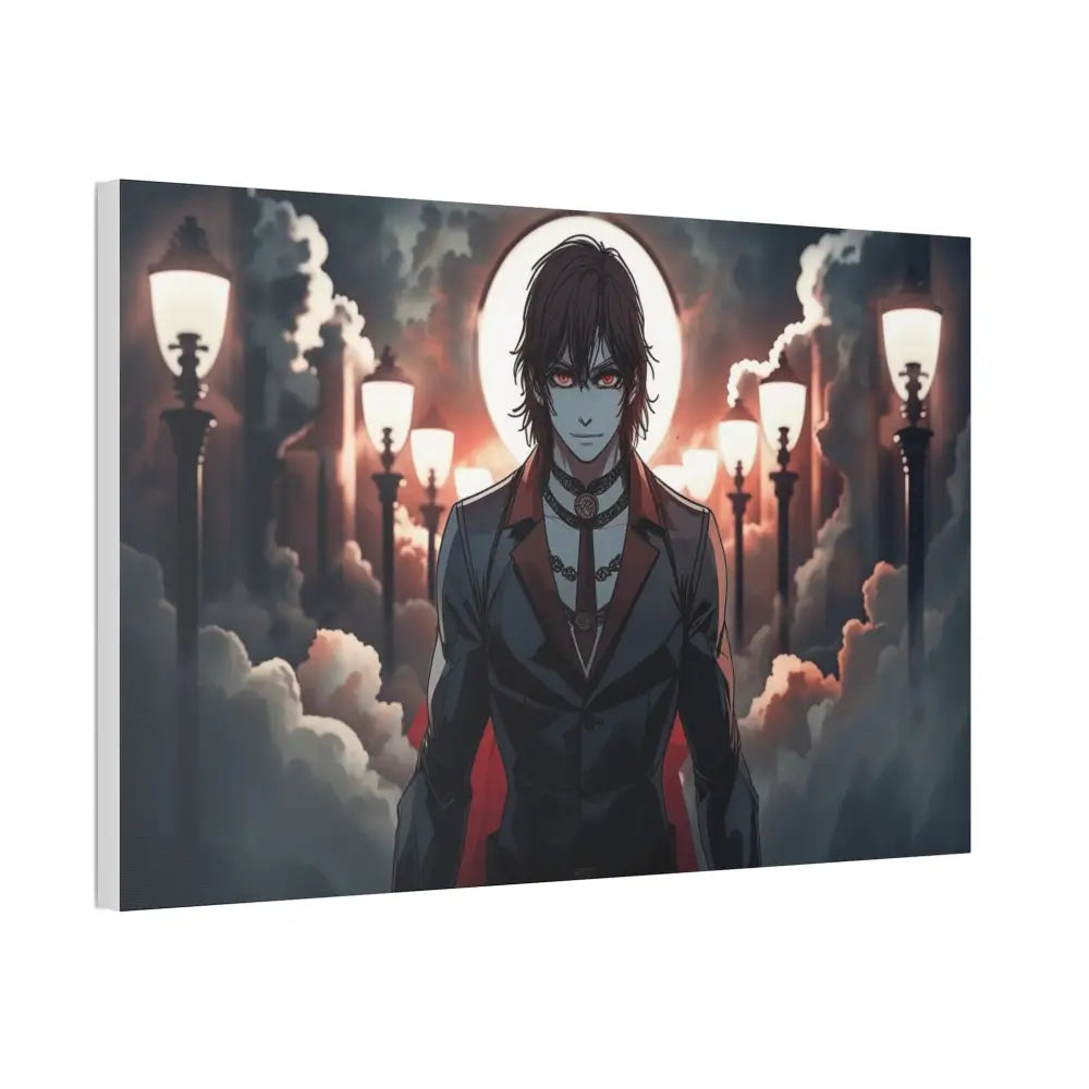 Nocturnal Enigma: Moonlit Gothic Fantasy Anime Digital Art Portrait Canvas Print Canvas