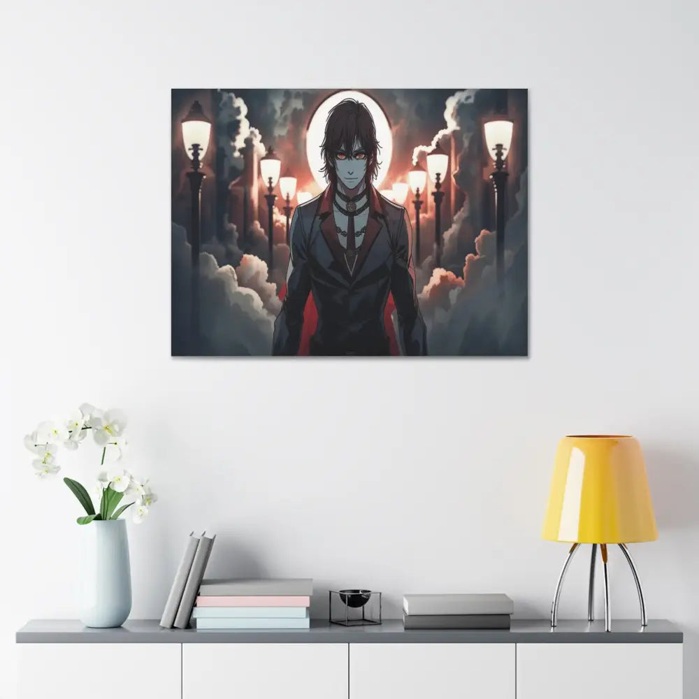 Nocturnal Enigma: Moonlit Gothic Fantasy Anime Digital Art Portrait Canvas Print Canvas