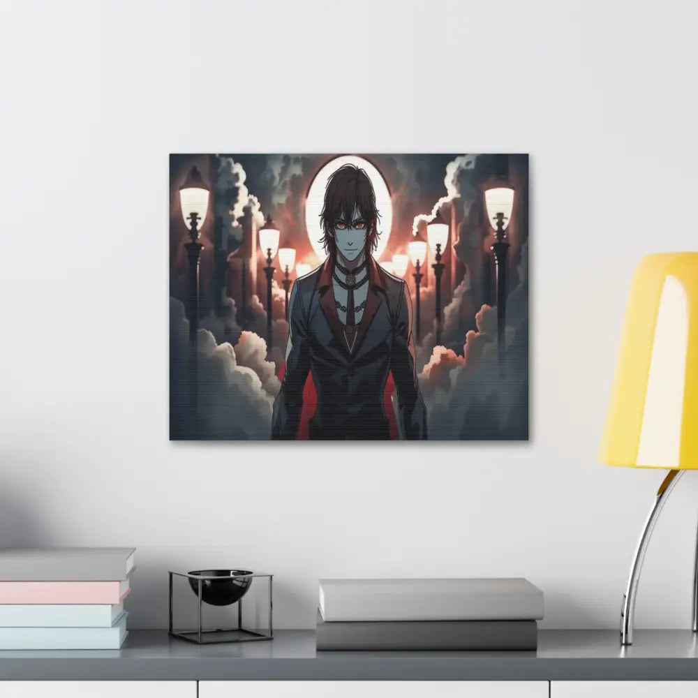 Nocturnal Enigma: Moonlit Gothic Fantasy Anime Digital Art Portrait Canvas Print Canvas