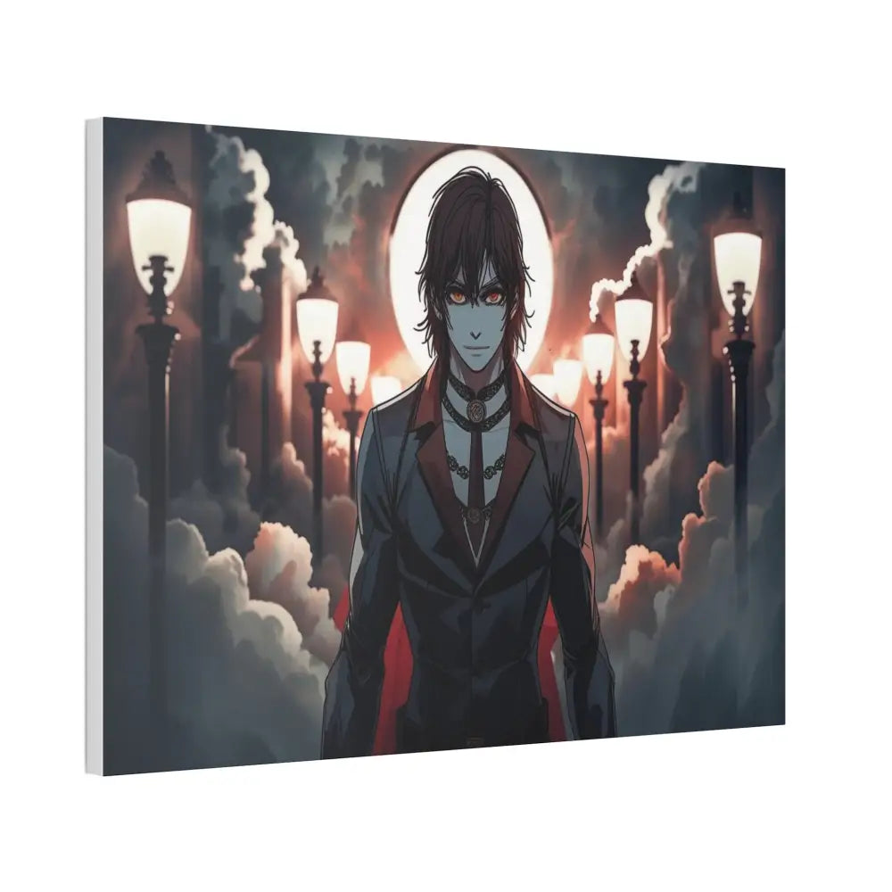 Nocturnal Enigma: Moonlit Gothic Fantasy Anime Digital Art Portrait Canvas Print Canvas