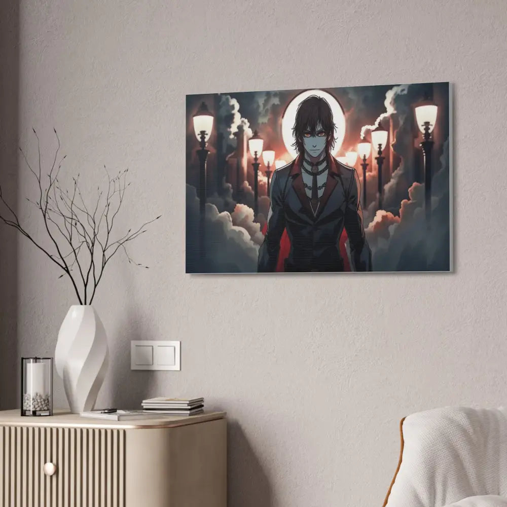 Nocturnal Enigma: Moonlit Gothic Fantasy Anime Digital Art Portrait Canvas Print Canvas