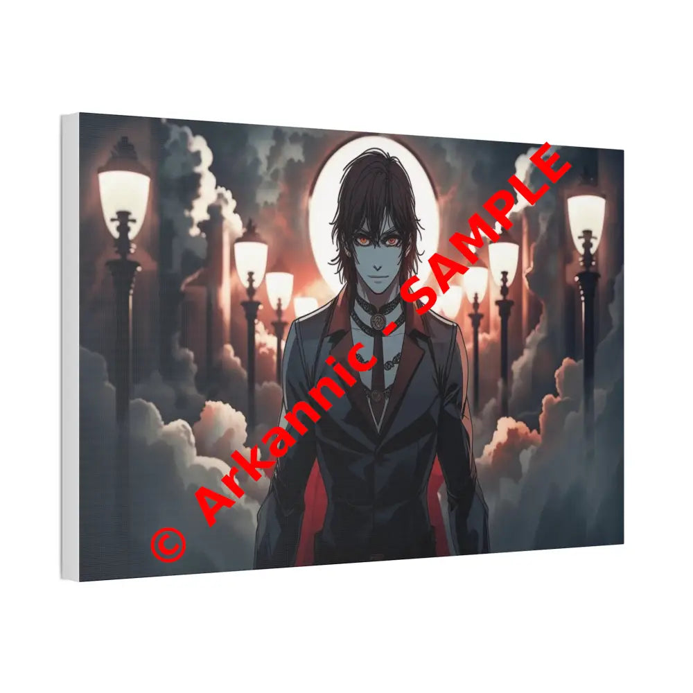 Nocturnal Enigma: Moonlit Gothic Fantasy Anime Digital Art Portrait Canvas Print Canvas