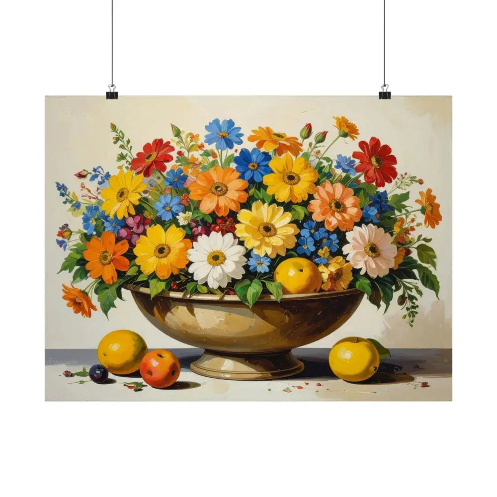 Radiant Botanical Bounty: Vibrant Floral Still Life Realist Pedestal Arrangement Poster Poster