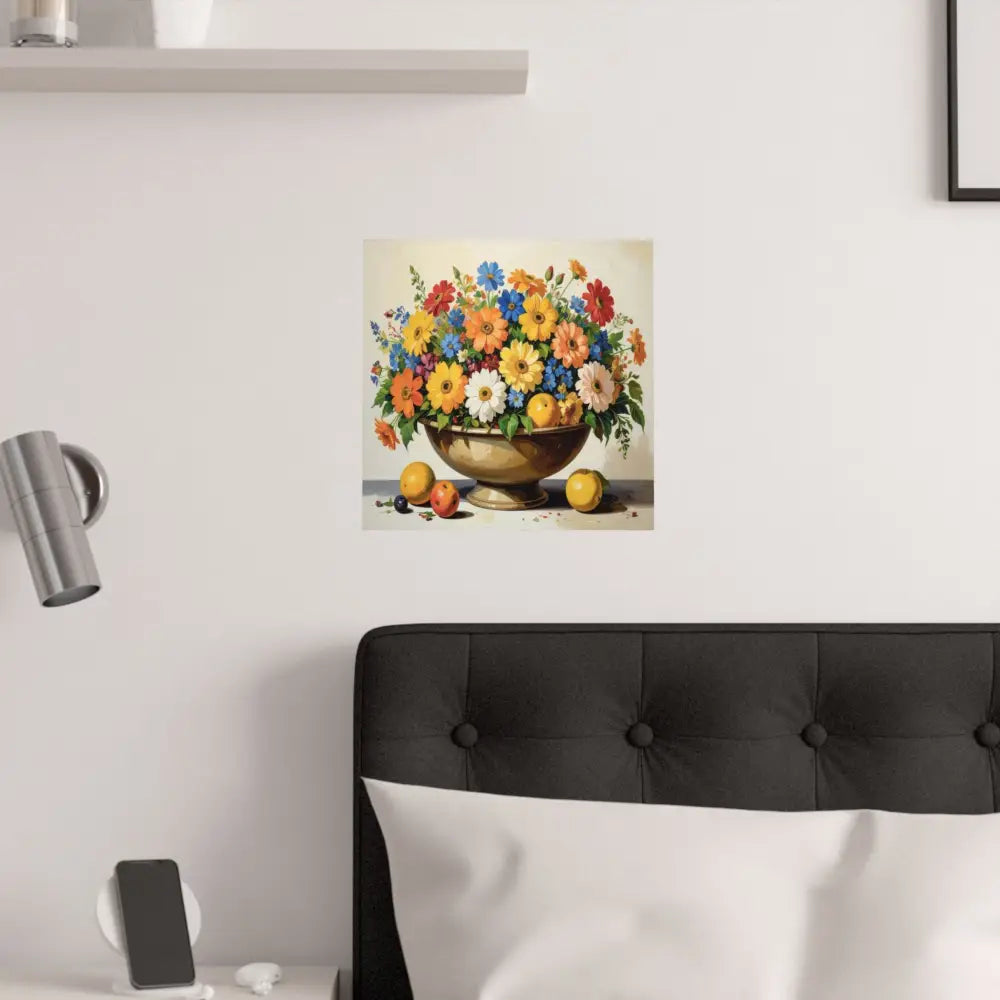 Radiant Botanical Bounty: Vibrant Floral Still Life Realist Pedestal Arrangement Poster Poster