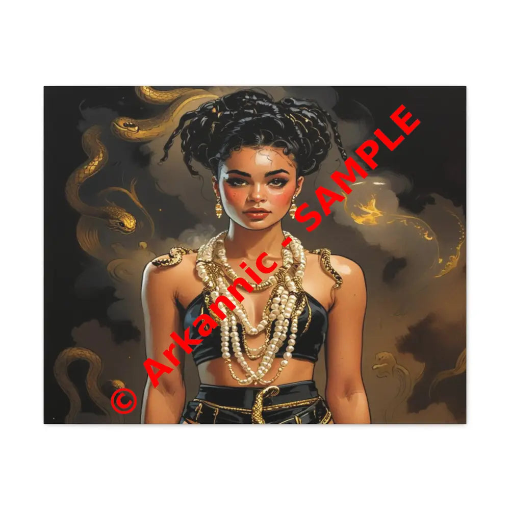 Serpent’s Embrace: Mythical Feminine Power Digital Fantasy PortraitCanvas 30’’ x 24’’ (Horizontal) / 1.25’’ Canvas