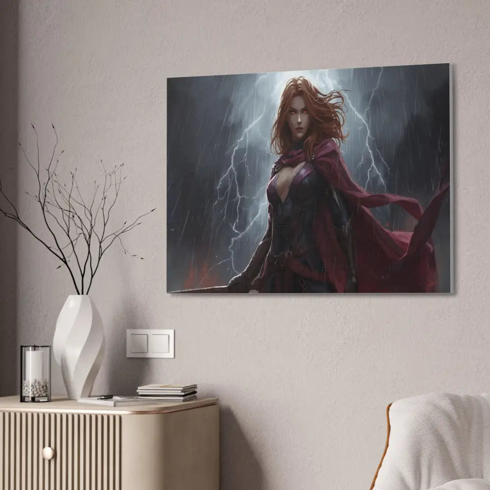 Stormborn Valkyrie: High-Fantasy Digital Warrior Art Dramatic Lightning Storm Battle Scene with Glowing Eyes and Red