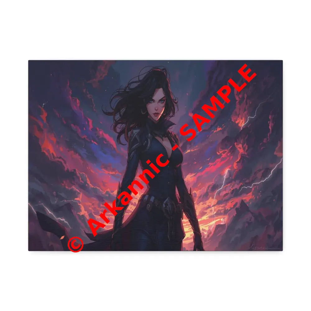 Stormheart Warrior: Epic Fantasy Portrait Digital Art Lightning Landscape Canvas Print 16″ x 12″ (Horizontal) / 1.5’’