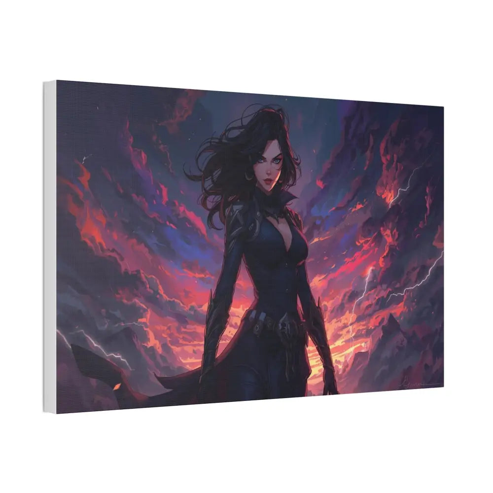 Stormheart Warrior: Epic Fantasy Portrait Digital Art Lightning Landscape Canvas Print Canvas