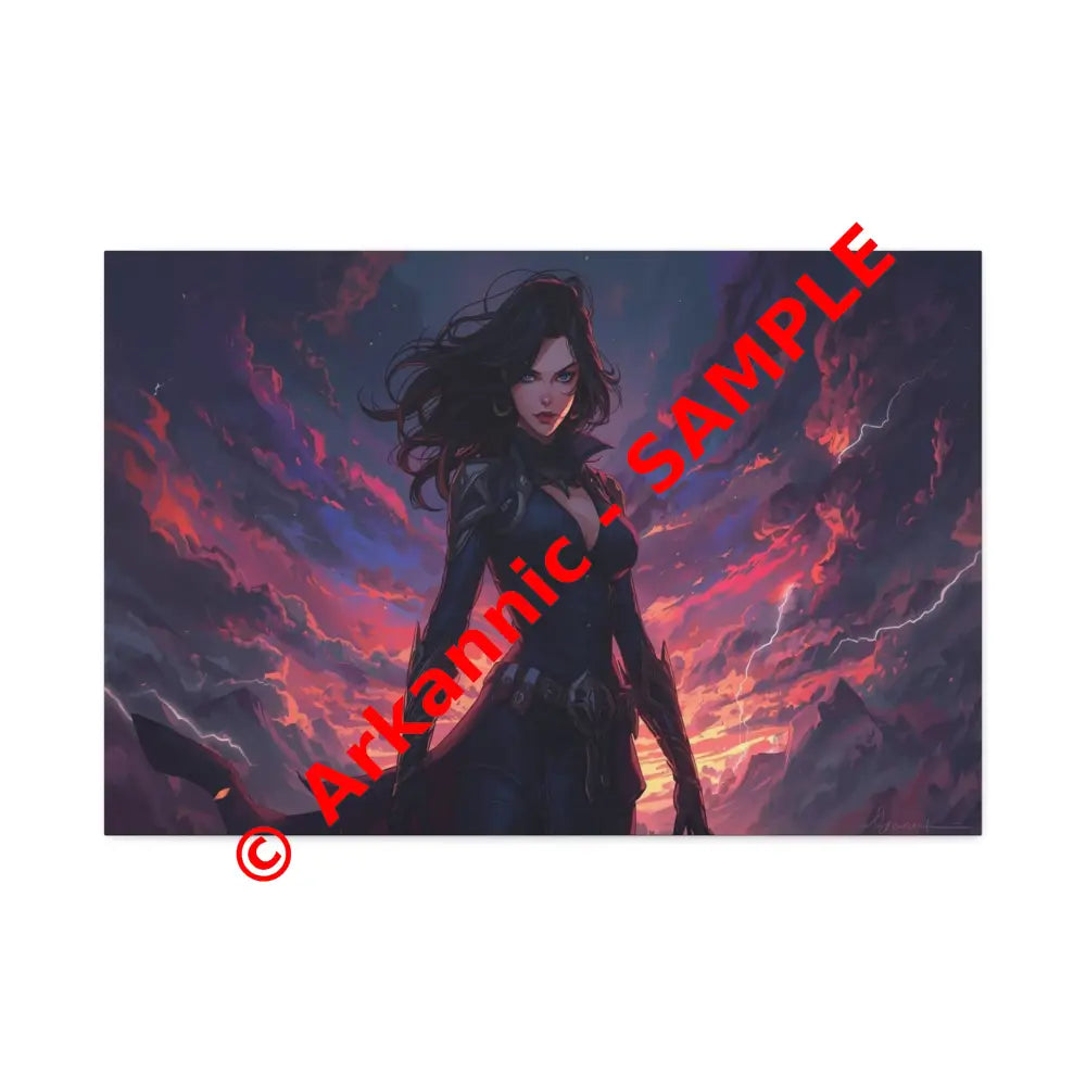 Stormheart Warrior: Epic Fantasy Portrait Digital Art Lightning Landscape Canvas Print 30″ x 20″ (Horizontal) / 1.5’’