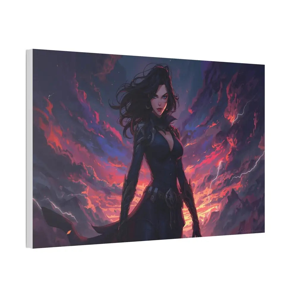 Stormheart Warrior: Epic Fantasy Portrait Digital Art Lightning Landscape Canvas Print Canvas