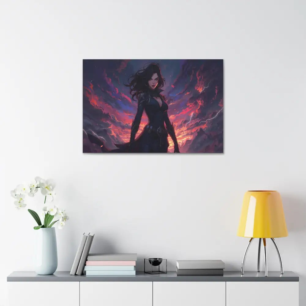 Stormheart Warrior: Epic Fantasy Portrait Digital Art Lightning Landscape Canvas Print Canvas