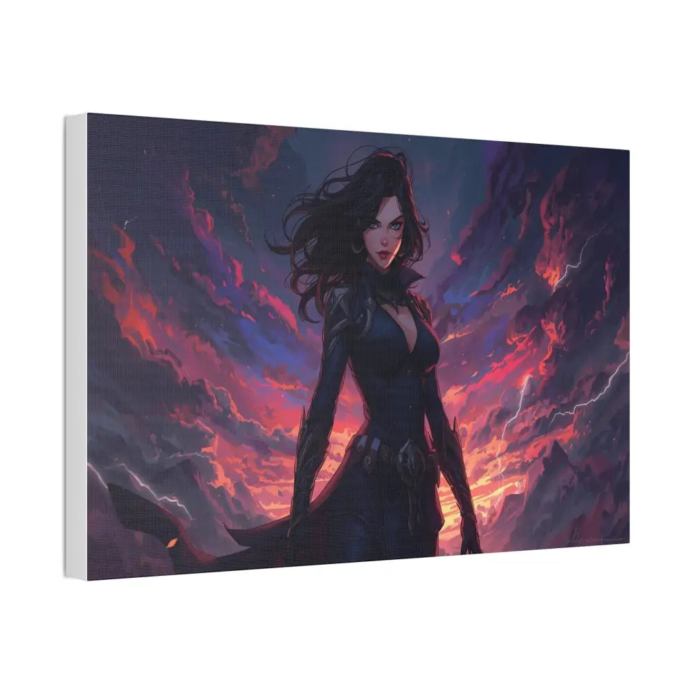 Stormheart Warrior: Epic Fantasy Portrait Digital Art Lightning Landscape Canvas Print Canvas