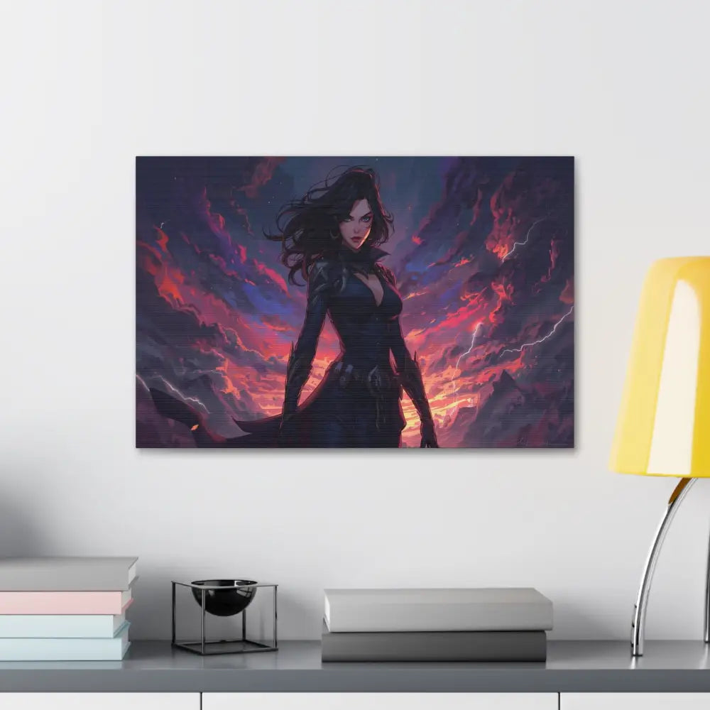 Stormheart Warrior: Epic Fantasy Portrait Digital Art Lightning Landscape Canvas Print Canvas