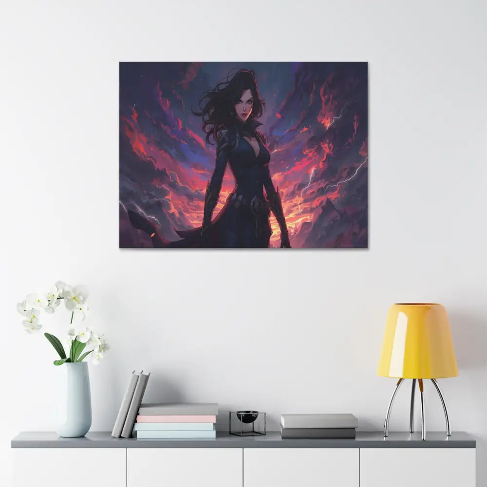 Stormheart Warrior: Epic Fantasy Portrait Digital Art Lightning Landscape Canvas Print Canvas