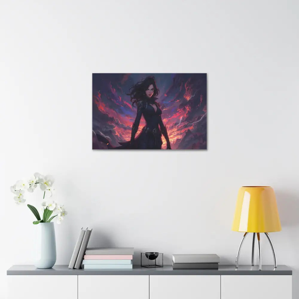 Stormheart Warrior: Epic Fantasy Portrait Digital Art Lightning Landscape Canvas Print Canvas