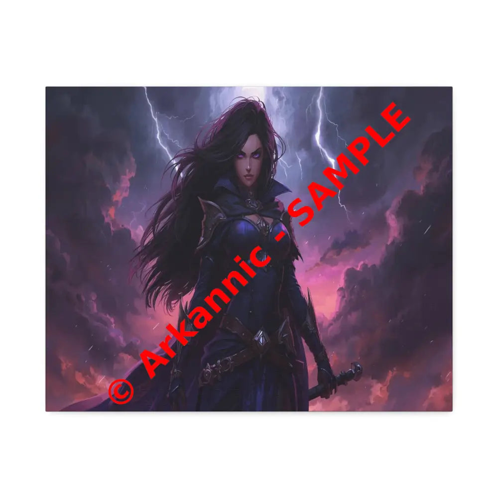 Stormkeeper’s Resolve: Warrior of the Tempest Gothic Fantasy Heroine Canvas Print 20″ x 16″ (Horizontal) / 1.5’’ Canvas