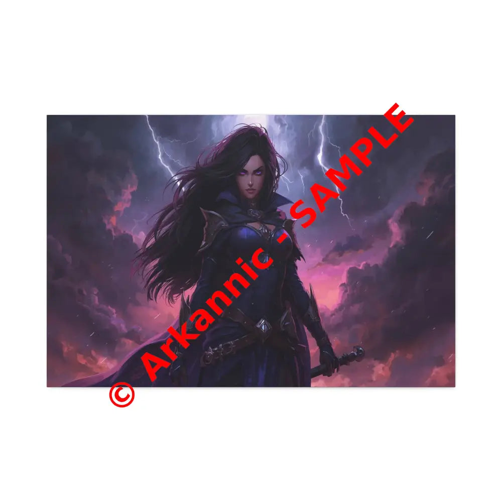 Stormkeeper’s Resolve: Warrior of the Tempest Gothic Fantasy Heroine Canvas Print 36″ x 24″ (Horizontal) / 1.5’’ Canvas