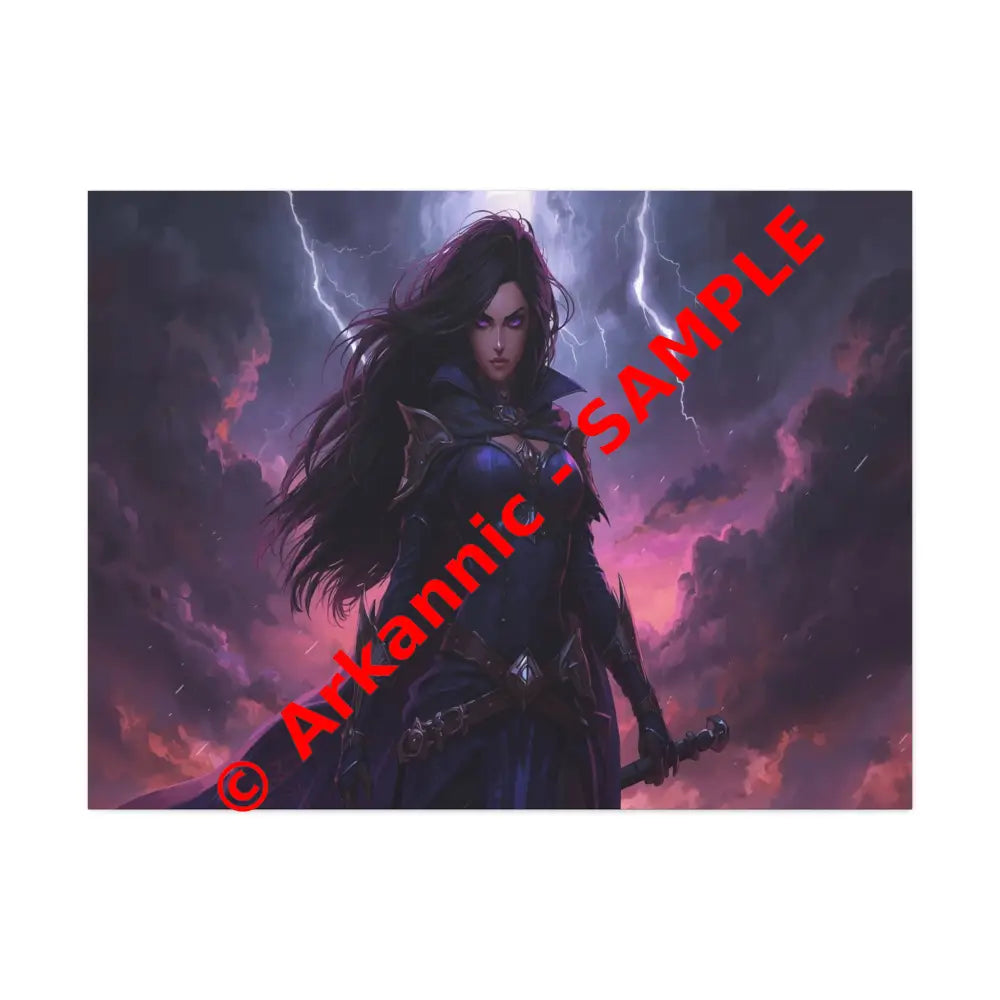 Stormkeeper’s Resolve: Warrior of the Tempest Gothic Fantasy Heroine Canvas Print 40’’ x 30’’ (Horizontal) / 1.5’’