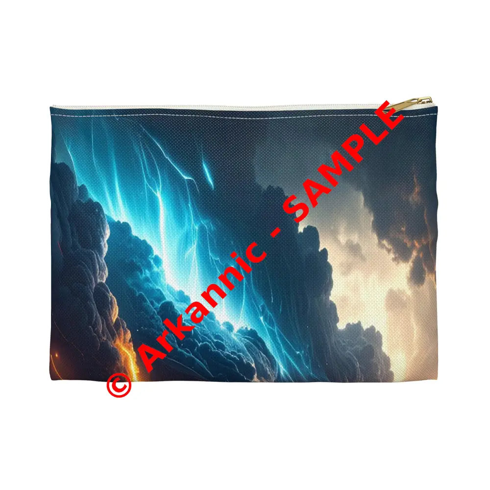 Tempest of Luminescence: Digital Landscape Storm Ethereal Atmospheric Energy Accessory Pouch Small / White zipper Bags