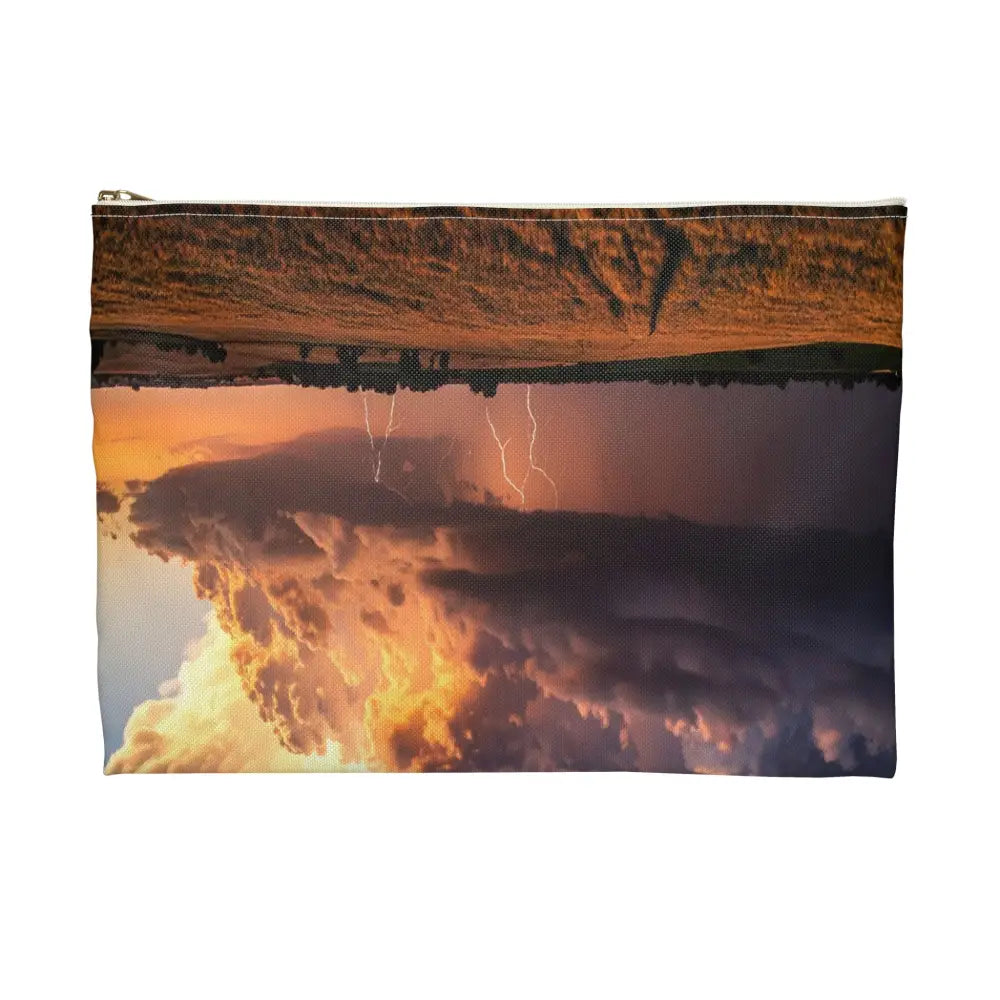 Thunderstorm Over Golden Fields: Atmospheric Dynamics Plains Landscape Panorama Accessory Pouch Bags