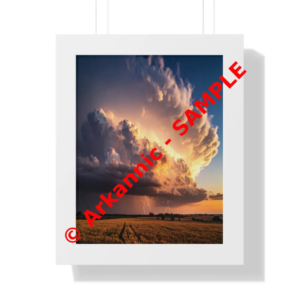 Thunderstorm’s Embrace: Nature’s Fury Over Golden Fields Dramatic Landscape PhotographyFramed Verticle Poster White