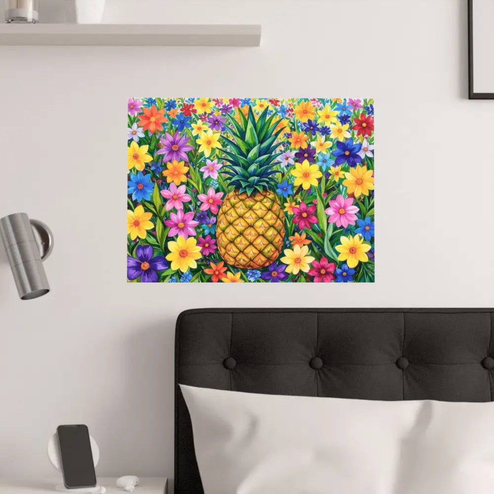 Tropical Botanical Symphony: Pineapple Garden Dreamscape Vibrant Watercolor Floral Composition Poster Poster