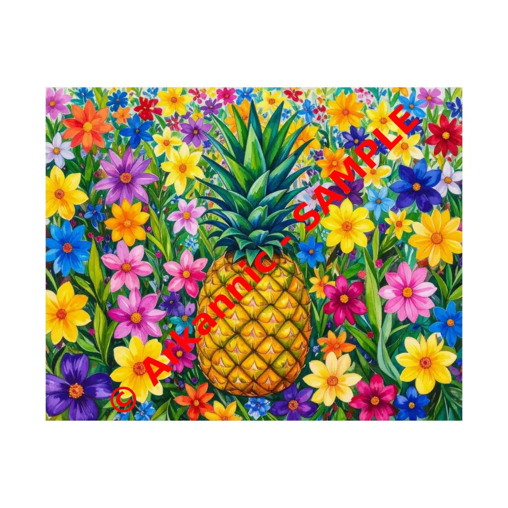 Tropical Botanical Symphony: Pineapple Garden Dreamscape Vibrant Watercolor Floral Composition Poster 20″ x 16″ Poster
