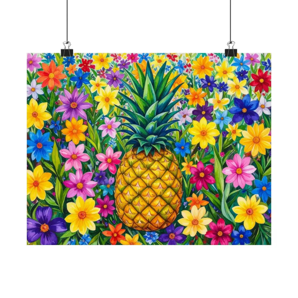 Tropical Botanical Symphony: Pineapple Garden Dreamscape Vibrant Watercolor Floral Composition Poster Poster