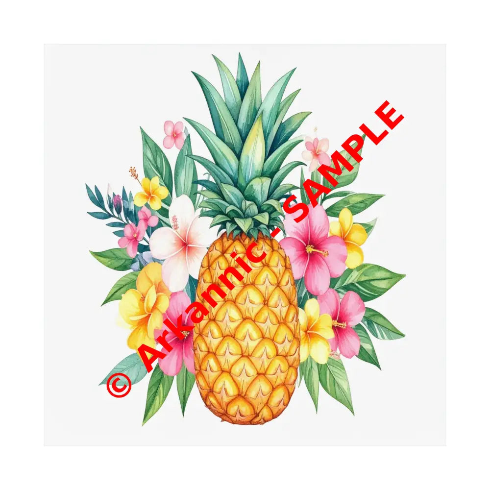 Tropical Pineapple Elegance: Watercolor Botanical Illustration Exotic Fruit Landscape Poster 14’’ x 14’’ Poster