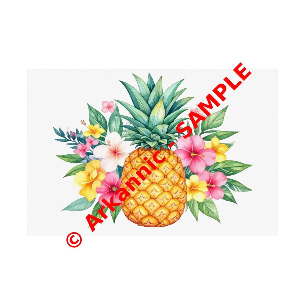 Tropical Pineapple Elegance: Watercolor Botanical Illustration Exotic Fruit Landscape Poster 30″ x 20″ Poster