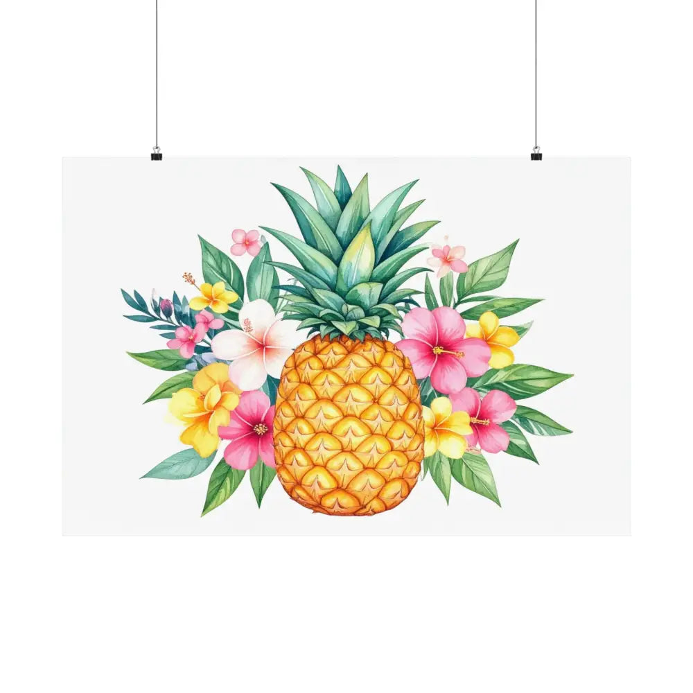 Tropical Pineapple Elegance: Watercolor Botanical Illustration Exotic Fruit Landscape Poster Poster