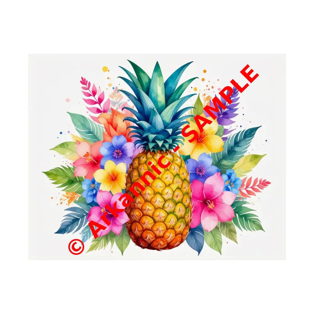 Tropical Pineapple Radiance: Watercolor Botanical Explosion Vibrant Tropical Floral Illustration Poster 20″ x 16″ Poster