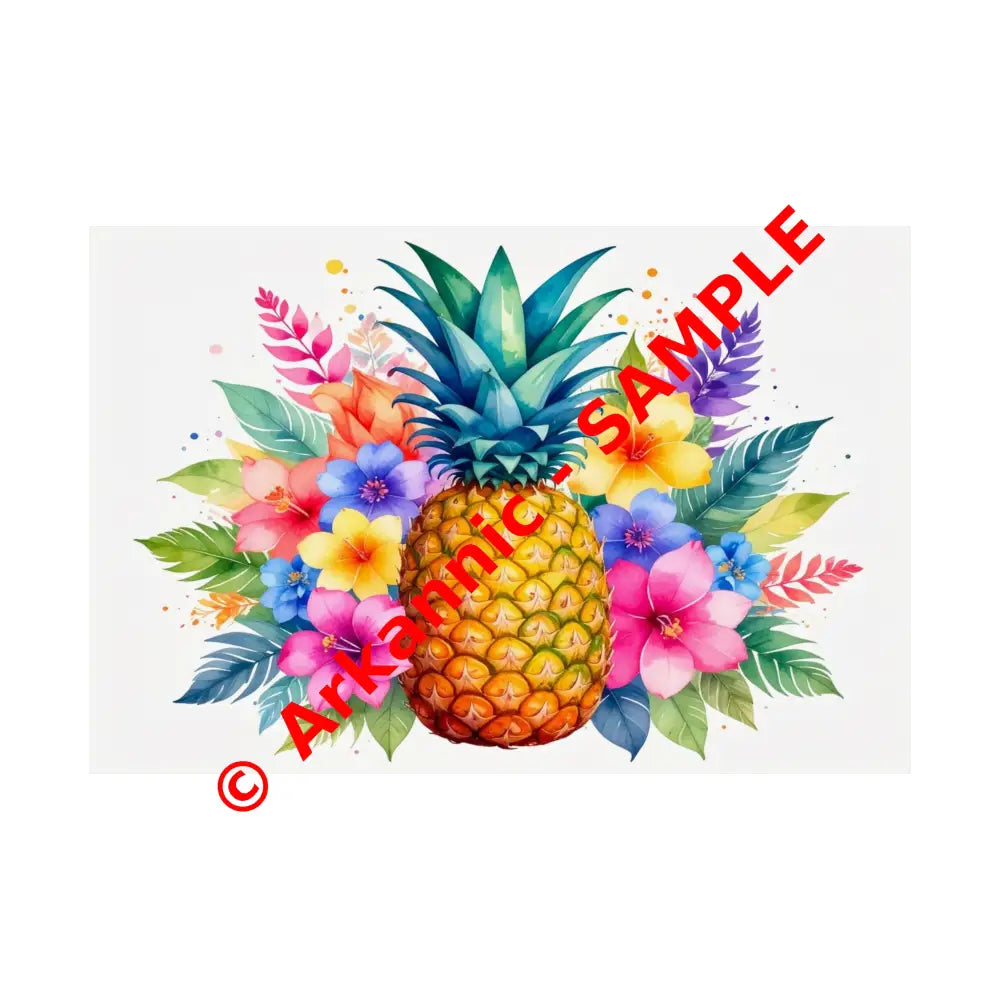Tropical Pineapple Radiance: Watercolor Botanical Explosion Vibrant Tropical Floral Illustration Poster 30″ x 20″ Poster