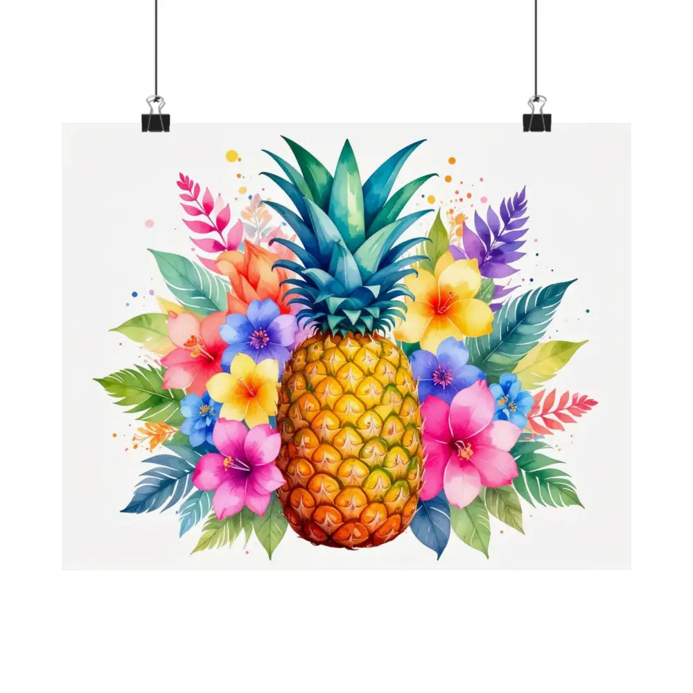 Tropical Pineapple Radiance: Watercolor Botanical Explosion Vibrant Tropical Floral Illustration Poster Poster